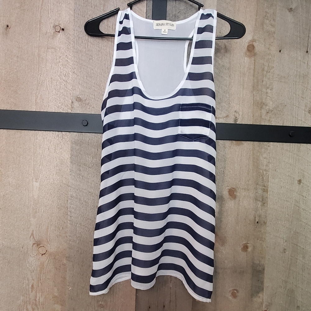 Navy Blue and White Stripe Tank Top